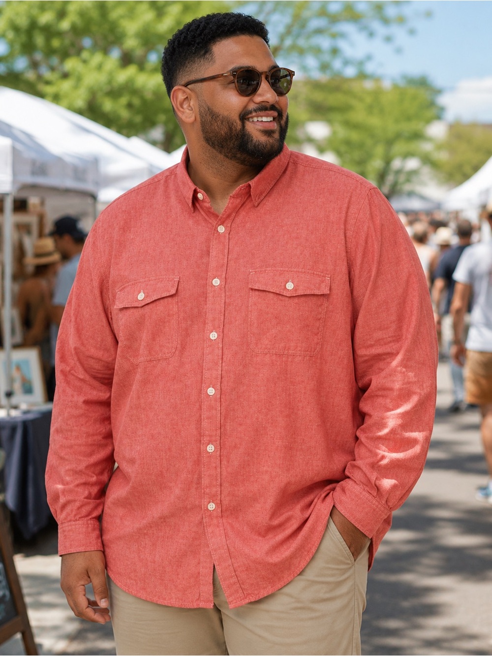 Old Navy‎ Red Chambray Button Down Shirt Men XXL Cotton Casual Workwear